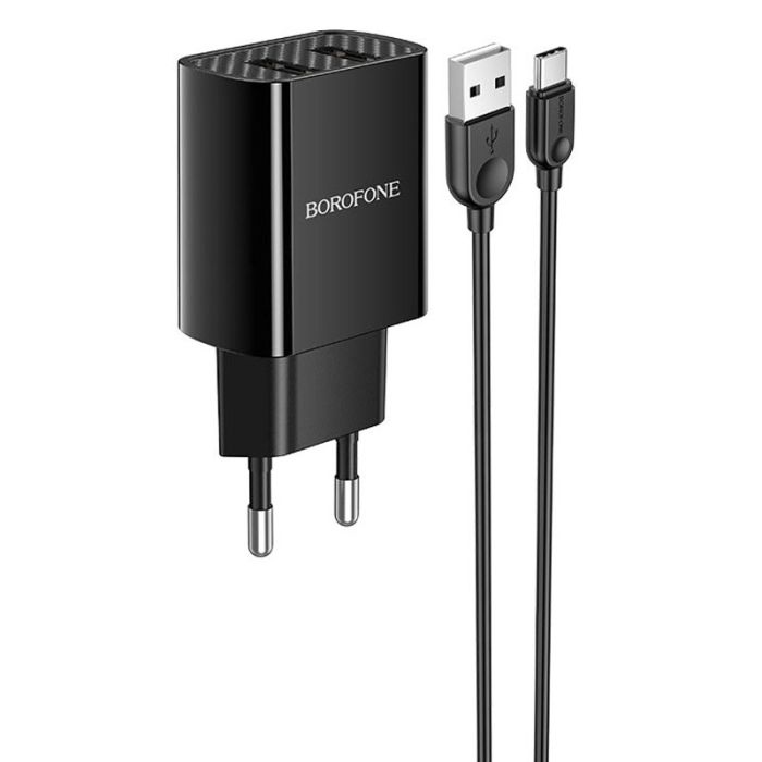 Мережева зарядка Borofone BA53A Powerway (2USB/2.1A) + Type-C Чорний