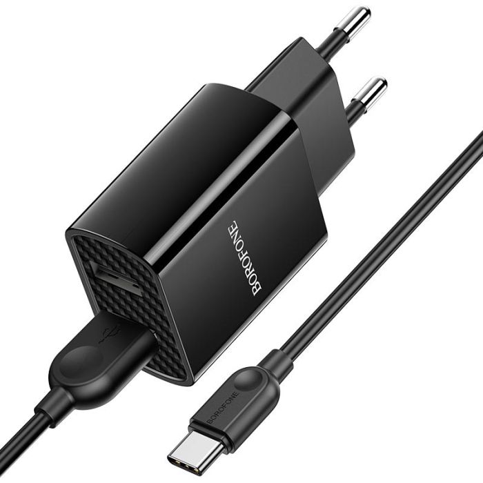Мережева зарядка Borofone BA53A Powerway (2USB/2.1A) + Type-C Чорний