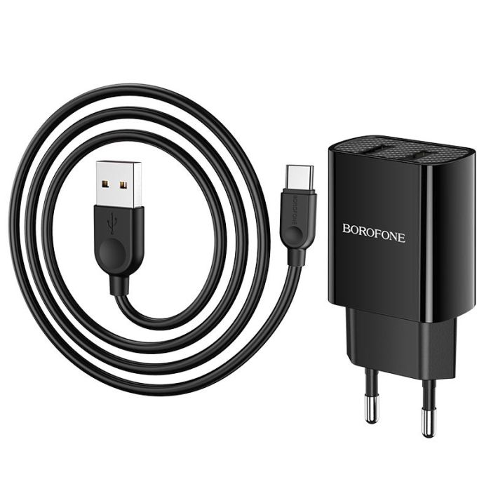 Мережева зарядка Borofone BA53A Powerway (2USB/2.1A) + Type-C Чорний