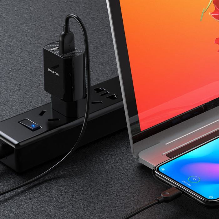 Мережева зарядка Borofone BA53A Powerway (2USB/2.1A) + Type-C Чорний