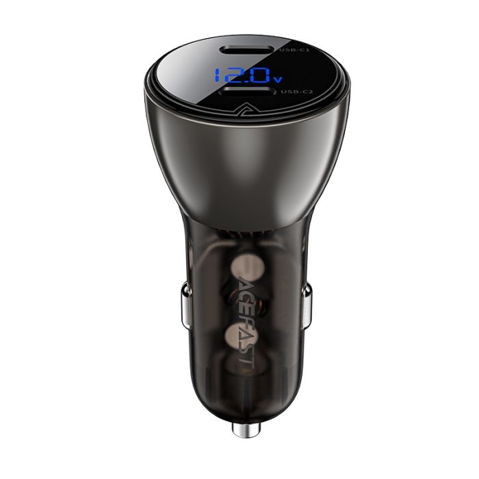 Автомобильная зарядка Acefast B10 metal car charger 60W (USB-C+USB-C) with digital display Black