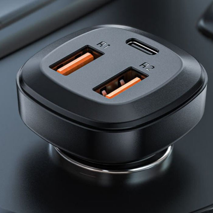 Автомобільна зарядка Acefast B9 66W (2USB-A+USB-C) три port metal car charger Black
