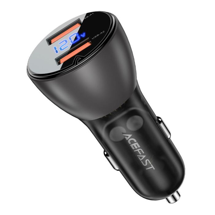 Автомобільна зарядка Acefast B7 metal car charger 45W (USB-A + USB-A) with digital display Transparent
