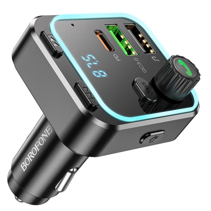 Автомобільна зарядка FM-модулятор Borofone BC53 Highway PD20W+QC3.0 Black