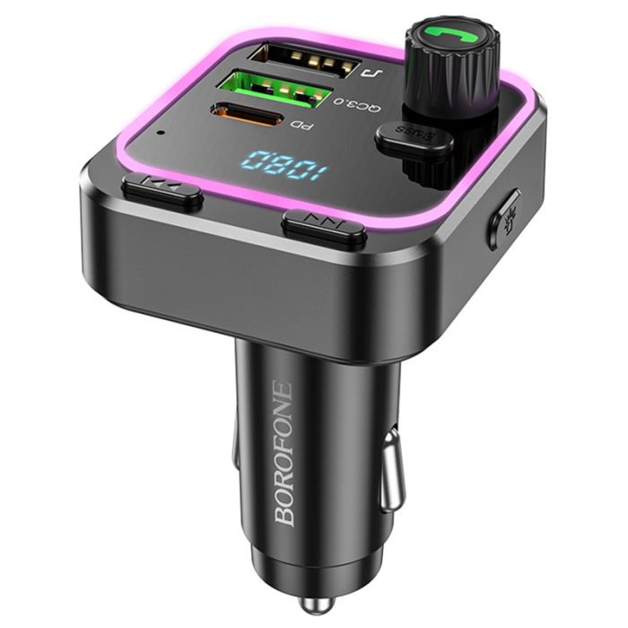 Автомобільна зарядка FM-модулятор Borofone BC53 Highway PD20W+QC3.0 Black