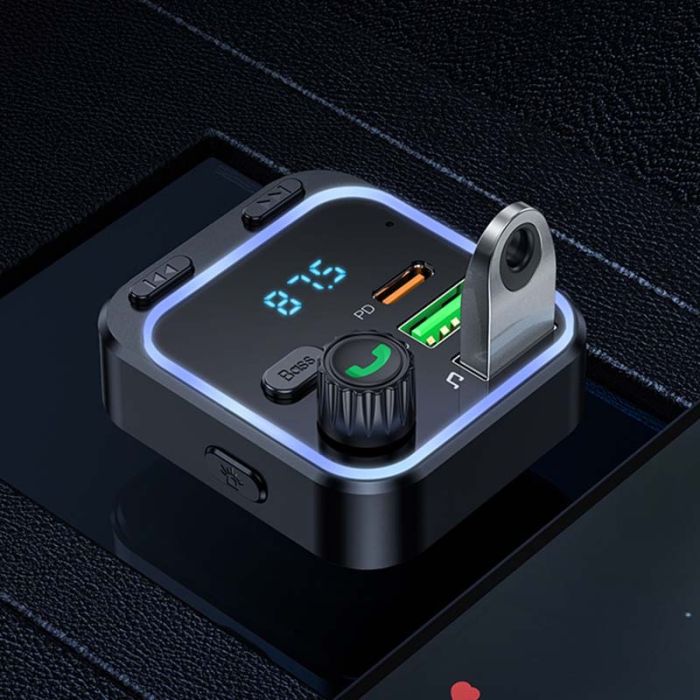 Автомобільна зарядка FM-модулятор Borofone BC53 Highway PD20W+QC3.0 Black