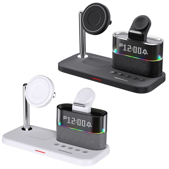 Бездротова зарядка + годинник C09 4in1 White