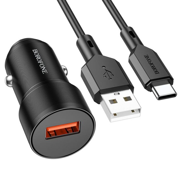 Автомобільна зарядка Borofone BZ19A QC3.0 Type-C Black