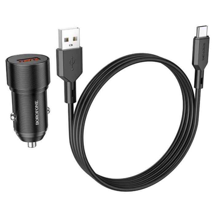 Автомобільна зарядка Borofone BZ19A QC3.0 Type-C Black
