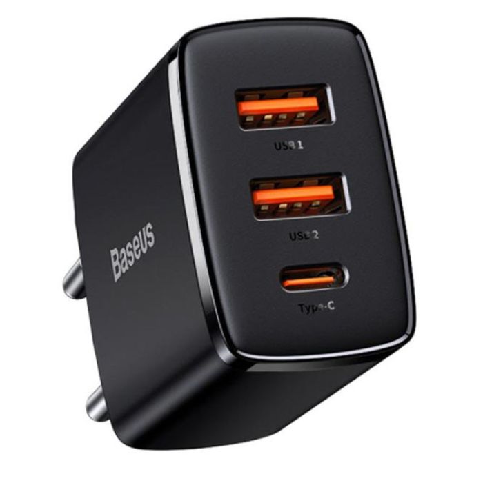 Мережева зарядка Baseus Compact Quick Charger 30W QC+ PD (1Type-C + 2USB) (CCXJ-E) Чорний