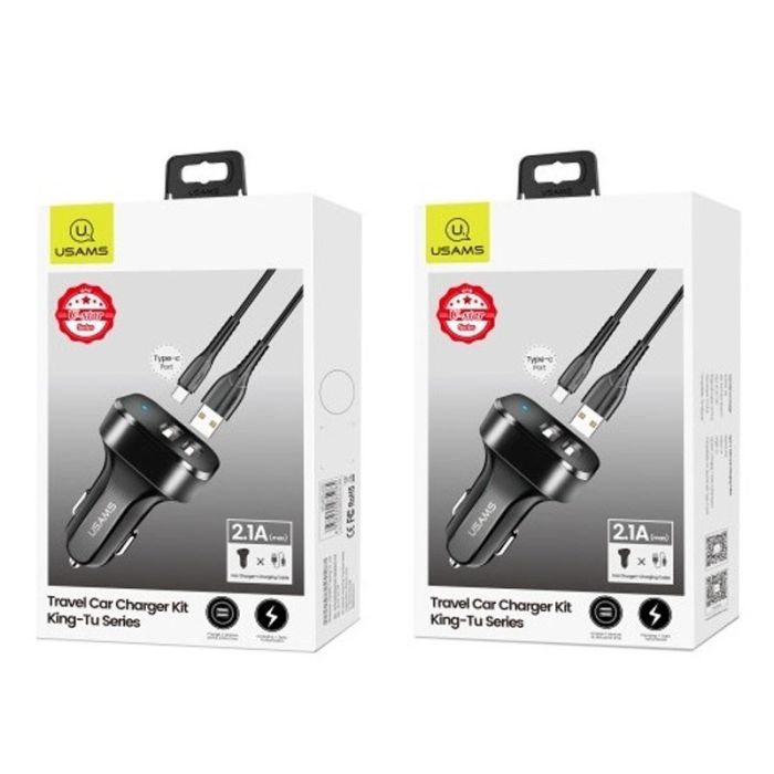 Автомобильная зарядка Usams C13 2.1A Dual USB + U35 Type-C cable (1m) Черный