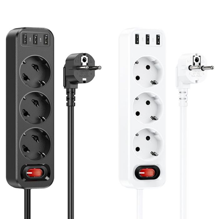 Подовжувач Hoco NS2 (3USB/3xSocket) Білий