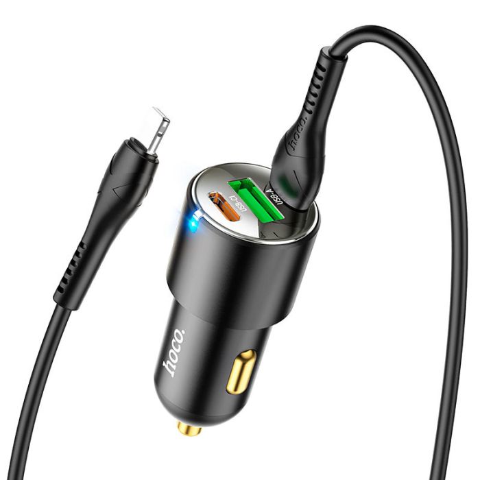 Автомобильная зарядка Hoco NZ6 PD45W (2Type-C/1USB) + Type-C to Lightning Black