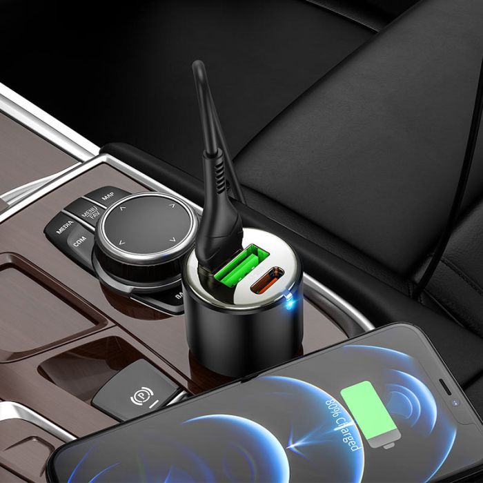 Автомобильная зарядка Hoco NZ6 PD45W (2Type-C/1USB) + Type-C to Lightning Black