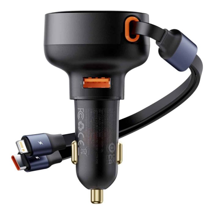Автомобільна зарядка Baseus Enjoyment Pro Car Charger C + Retractable Type-C and Lightning 60W (C00057802111-0) Cluster