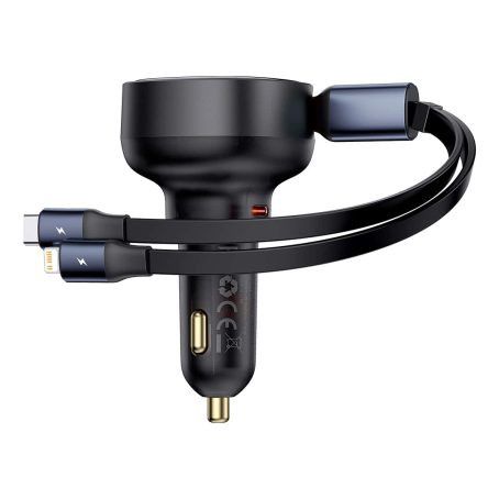 Автомобільна зарядка Baseus Enjoyment Pro Car Charger C + Retractable Type-C and Lightning 60W (C00057802111-0) Cluster