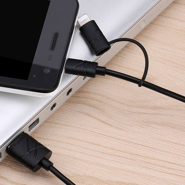 Дата кабель Usams US-SJ077 2in1 U-Gee USB to Micro USB + Lightning (1m) Черный